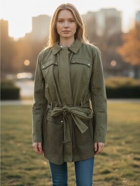 Lane Bryant Olive Tie-Waist Utility Jacket